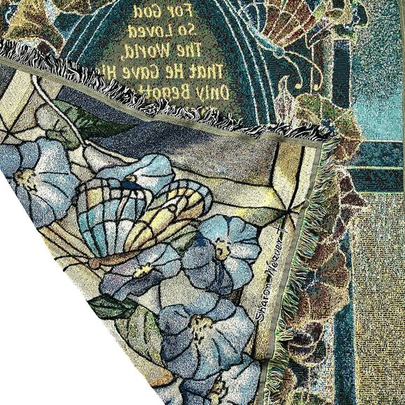 Tapestry Throw Blanket Blue Yellow Floral Inspiration Calla Lillies 62in x 52in - Picture 10 of 12